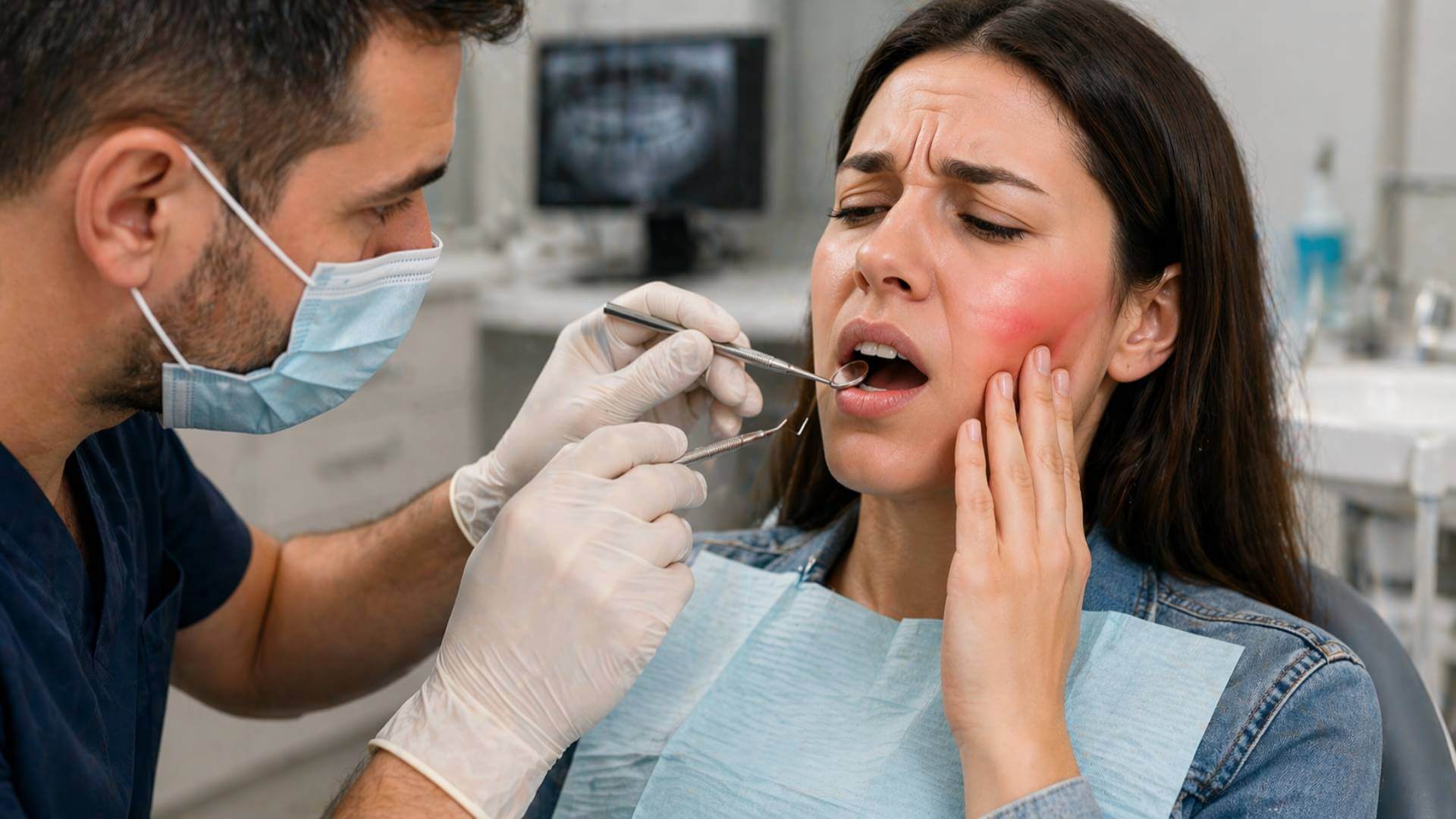 Emergency dentist near me examining swollen gums and tooth pain