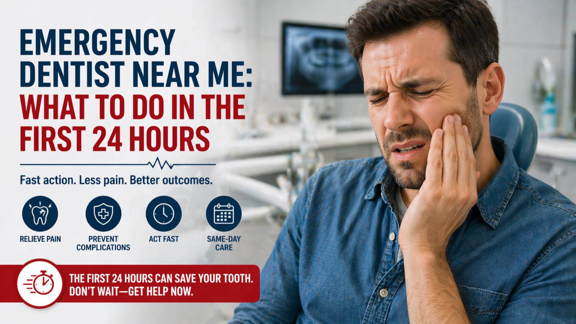 Emergency dentist near me patient holding jaw in pain first 24 hours