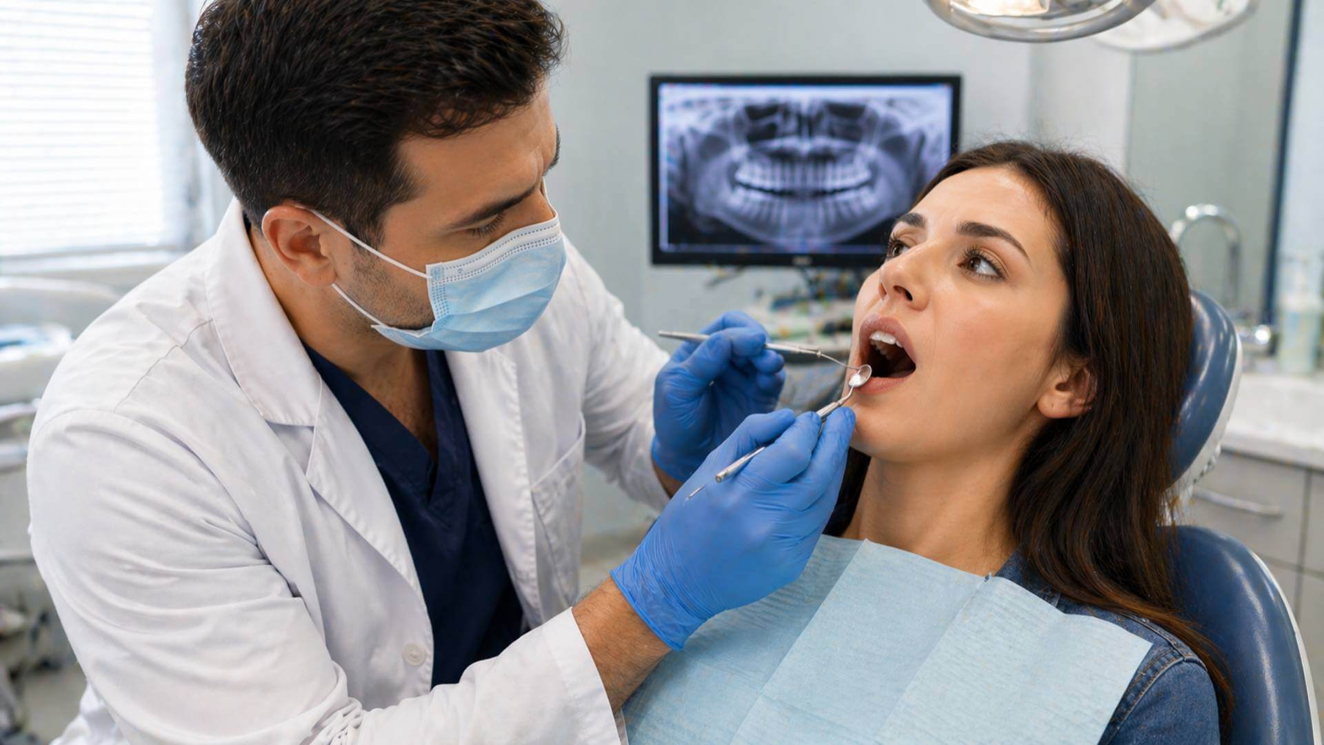 Emergency dentist near me examining patient for severe tooth pain