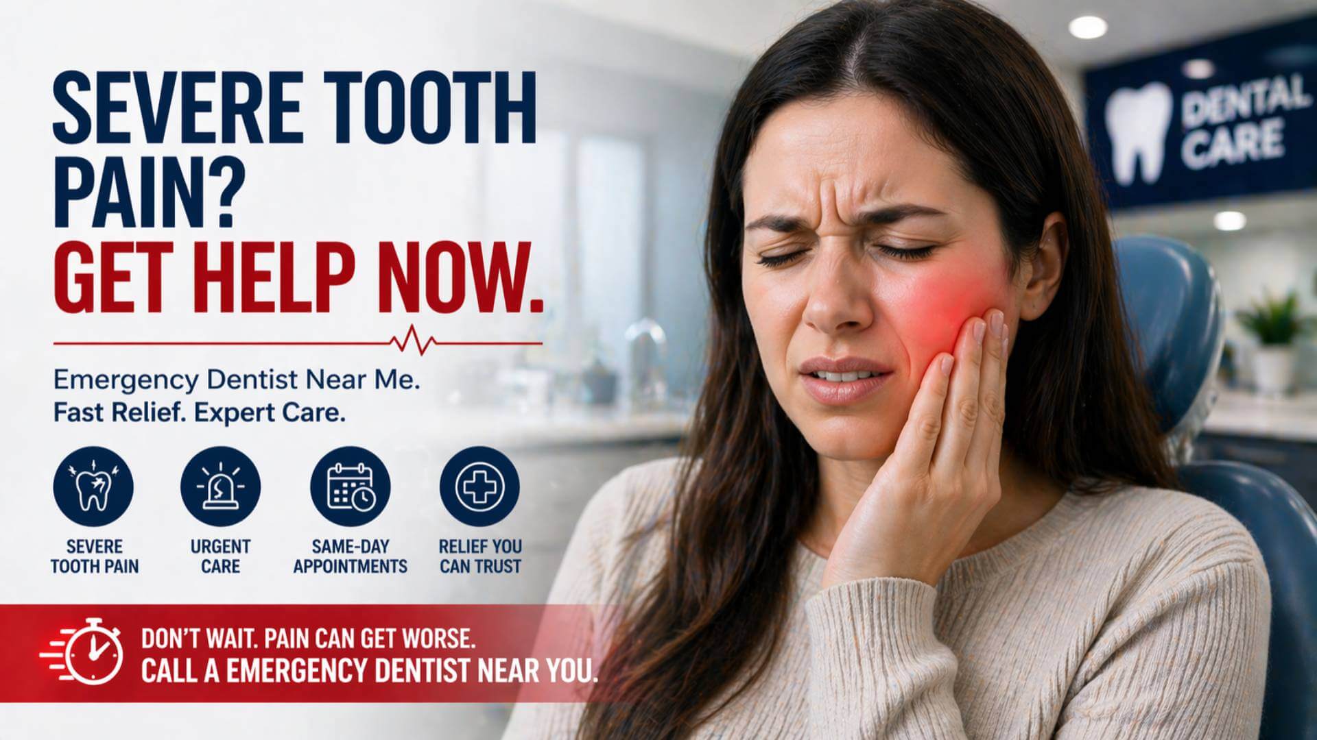Emergency dentist near me patient holding jaw with severe tooth pain