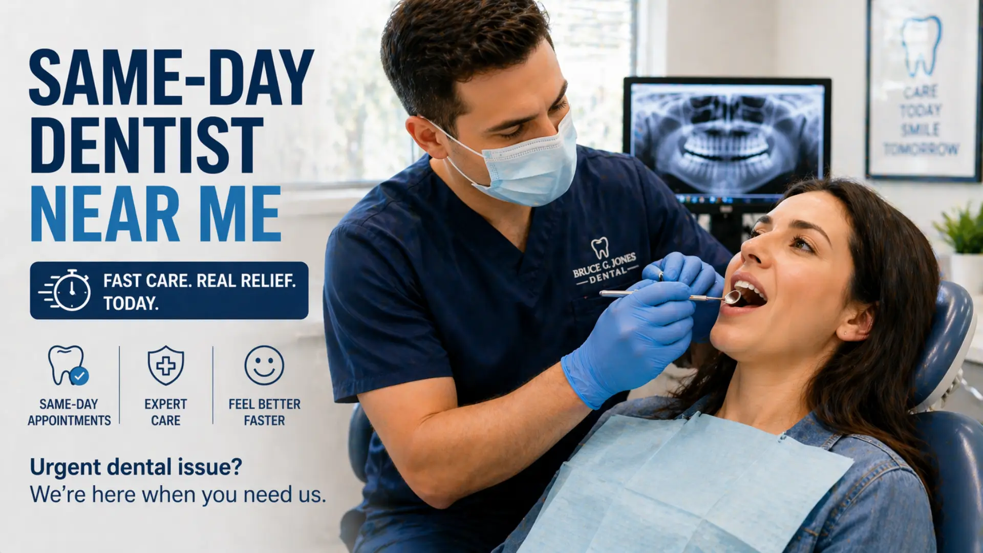 same-day dentist near me patient being treated quickly in dental office