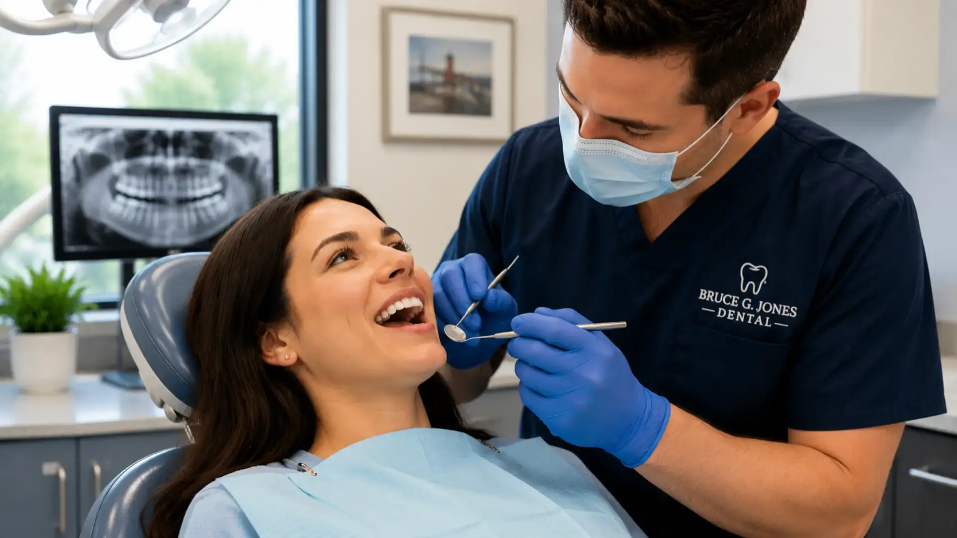 Dentist in muskegon performing preventive dental exam